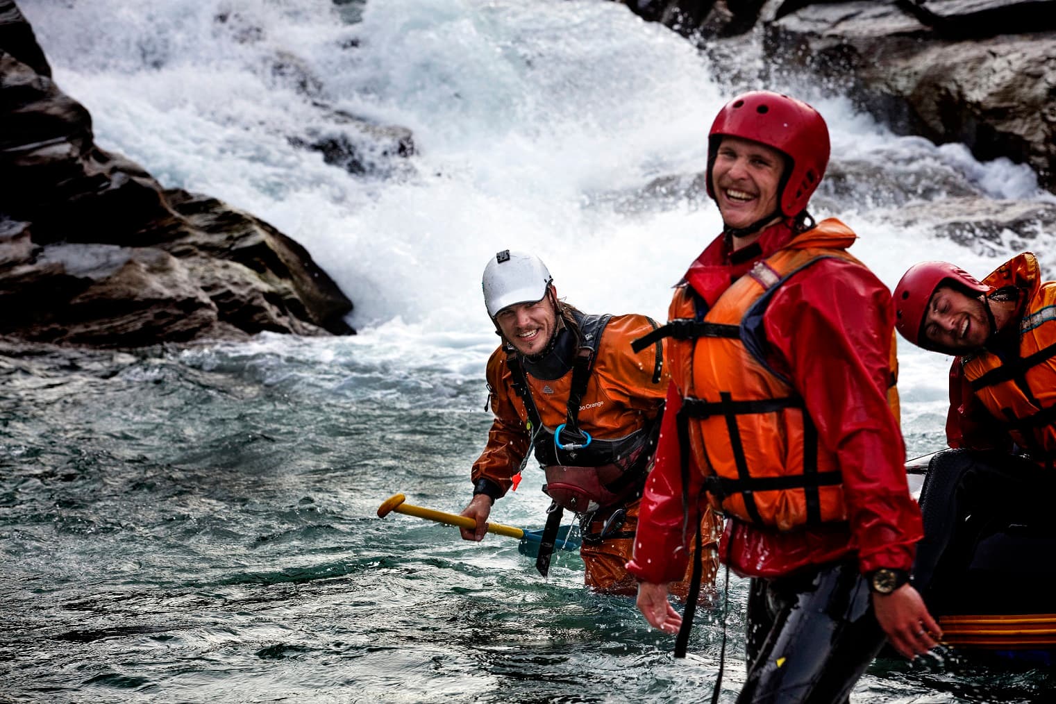 River guides celebrating on the water